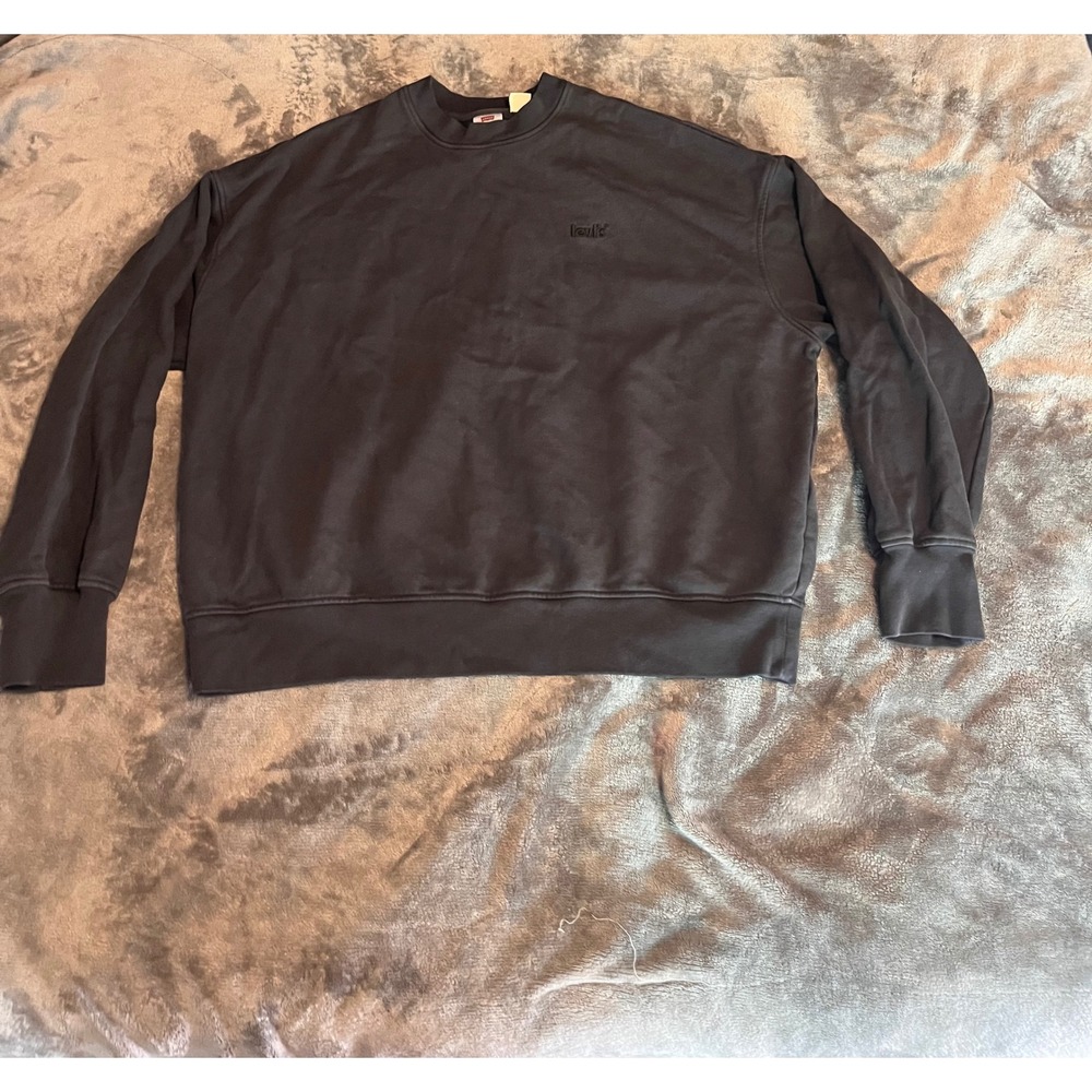 Levis Mens Crewneck Sweatshirt Faded Black Embroidered Logo Size S Relaxed Fit
